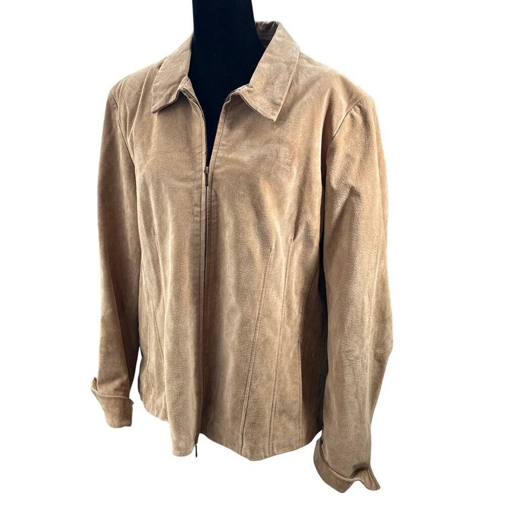 Coldwater Creek Suede Camel Tan Zip up Jacket Large